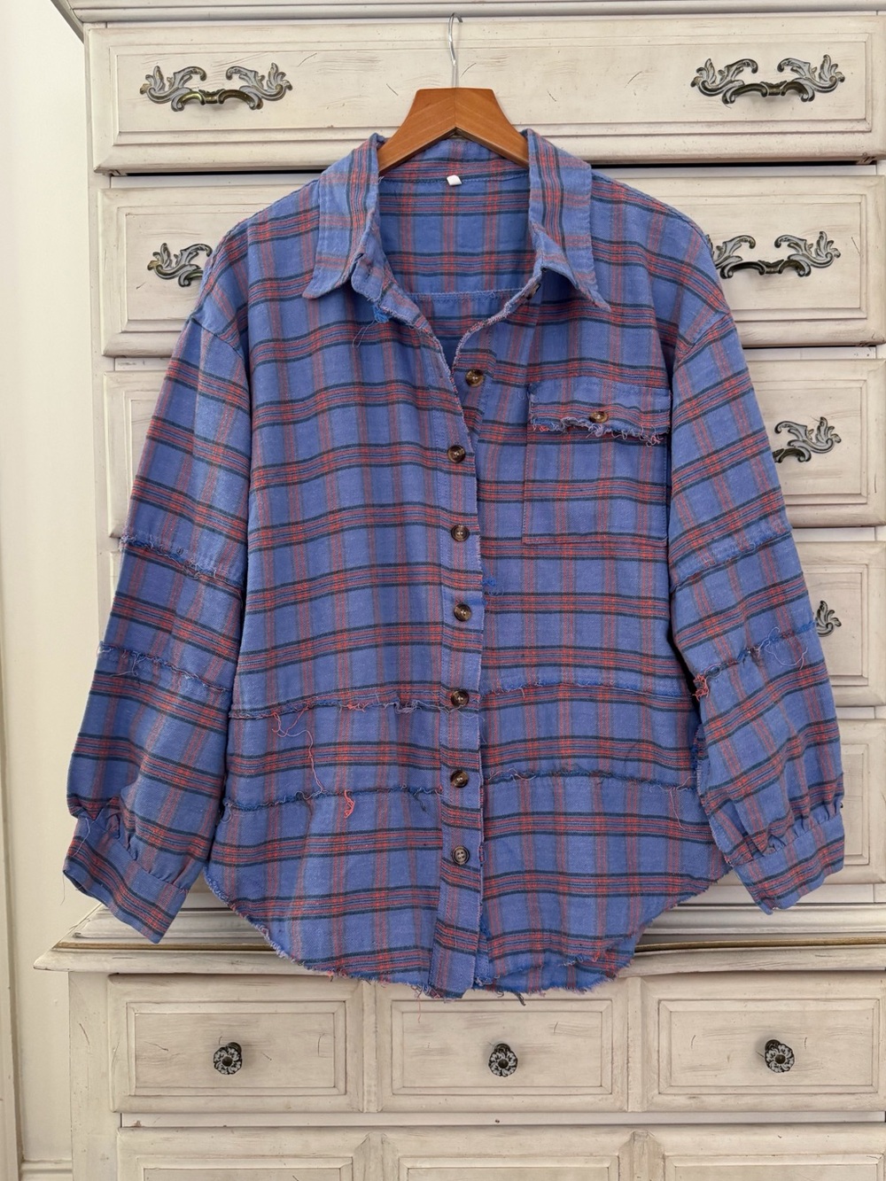 Blue Plaid Boho Button Shirt